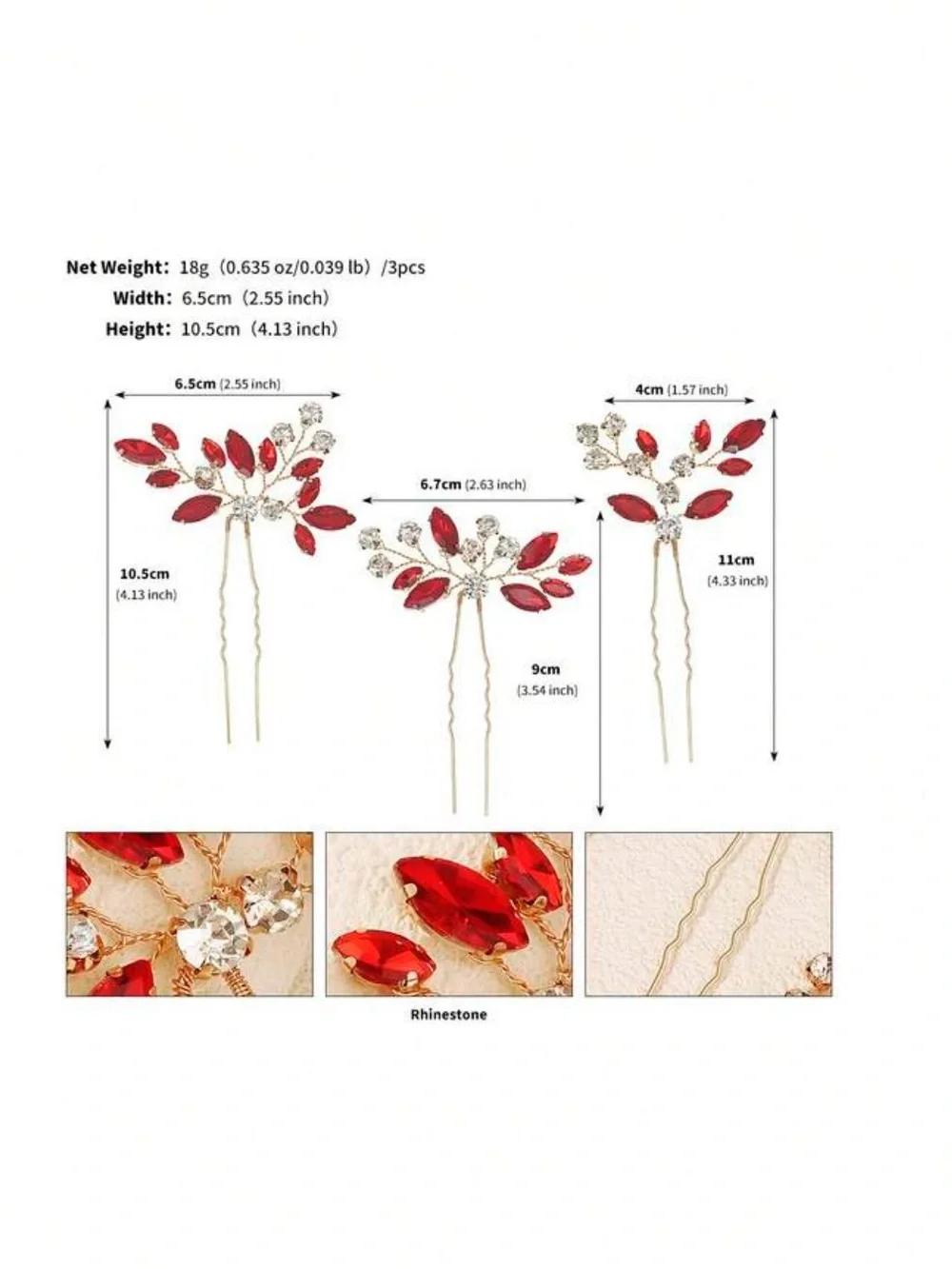 Bridal Gold and Red  Crystal Hair Pins - Elegant Wedding Hair Accessories